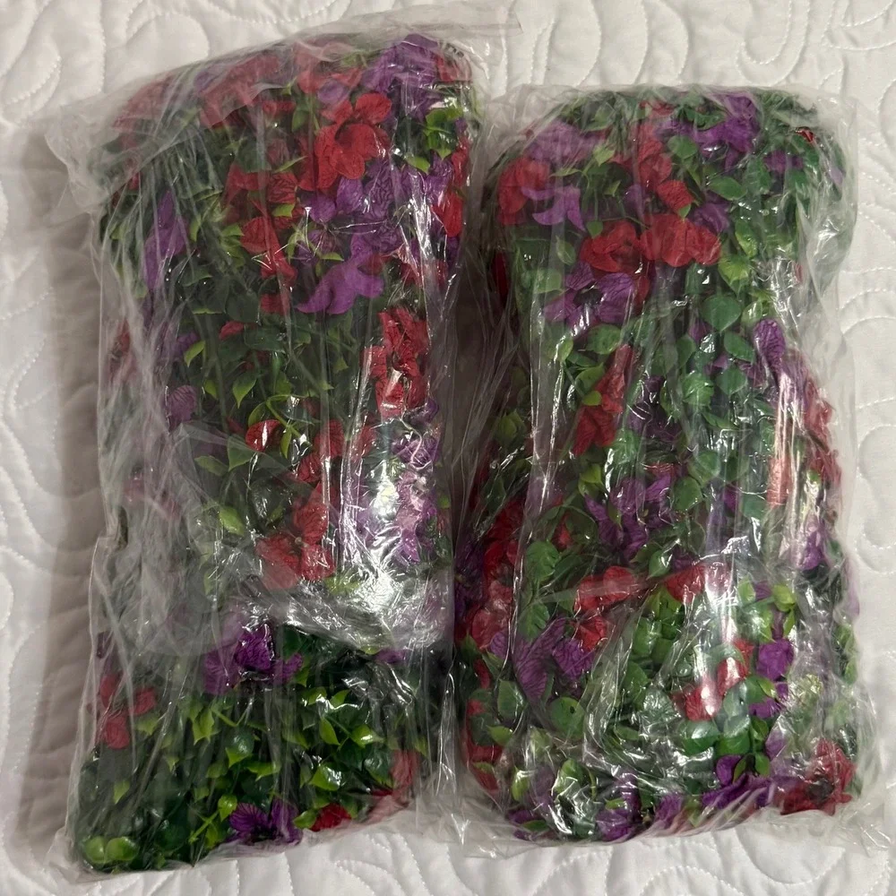 ZFProcess Artificial Hanging Flowers 2 Pcs Red Purple NEW UV Resistant 24.8in